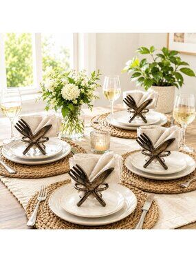 Torre & Tagus MCM Vintage Fork & Knife Stainless Steel Napkin Ring Set Of 4